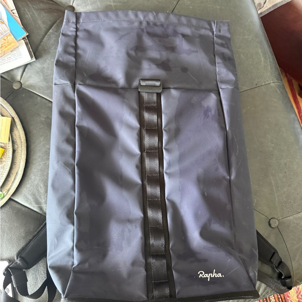 Rapha Navy Roll Top Backpack with Black Webbing